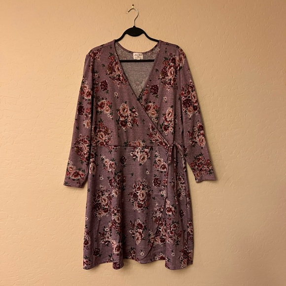 Ultra Flirt Plus Heather Light Purple Floral Print Knit Dress - Picture 6 of 16